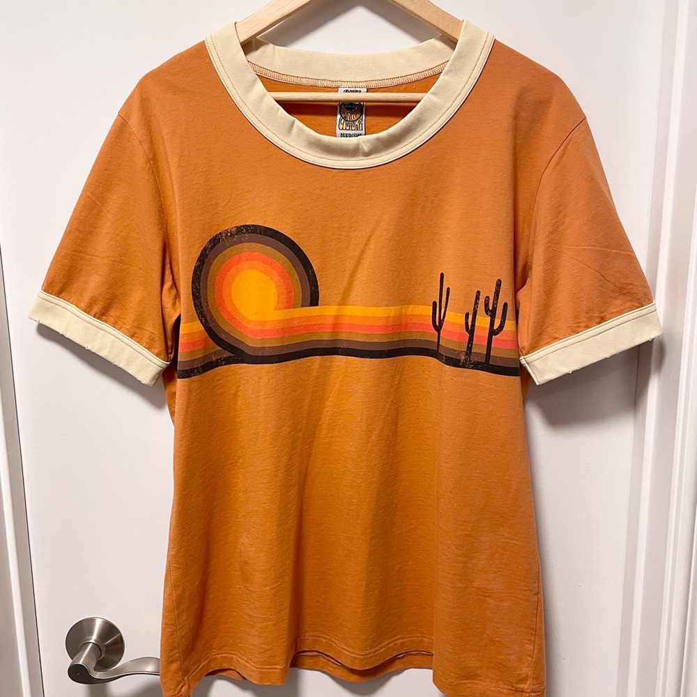 Orange Desert Ringer T-Shirt with Sunset Design